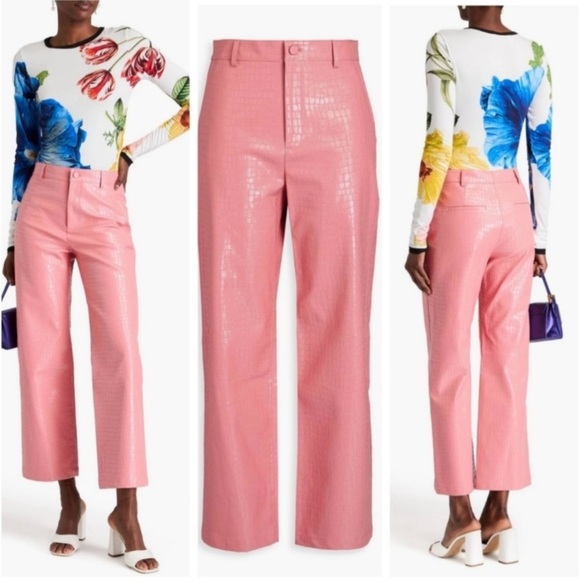 Alice + Olivia Coral Croc-Embossed Wide Leg Pants - Picture 7 of 9